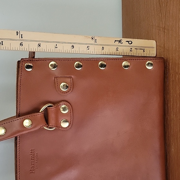 Hammitt Cognac Leather Brentwood Satchel Handbag with Gold Studs - Picture 14 of 16